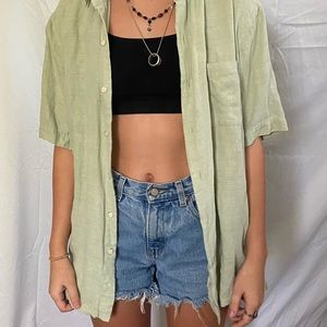 Green button up tee